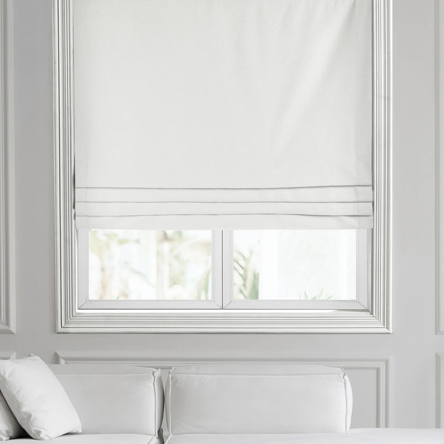 Starlight Off White Thermal Cross Linen Weave Roman Shade | Half Price Drapes