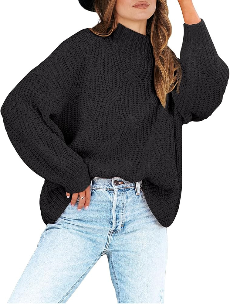 ANRABESS Women's Oversized Mock Turtle Neck Long Sleeve Casual Loose Fit Chunky Cable Knit Fall P... | Amazon (US)