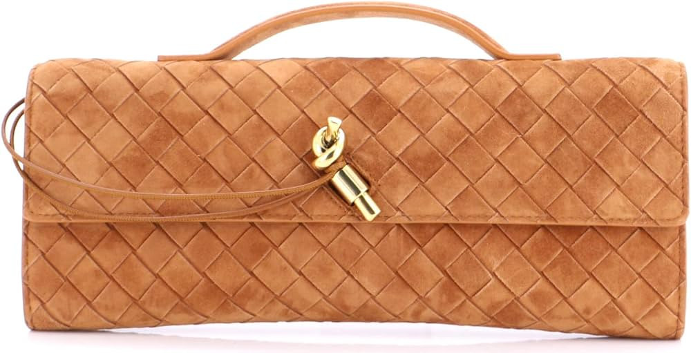 Amazon.com: Bottega Veneta, Pre-Loved Andiamo Top Handle Clutch Intrecciato Suede Long, Brown : A... | Amazon (US)