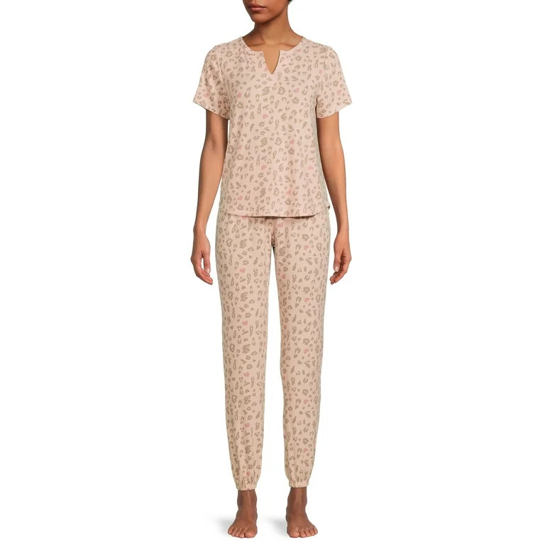 Como Blu Women's V-Neck T-Shirt and Soft Spun Sleep Pants Set, 2-Piece | Walmart (US)