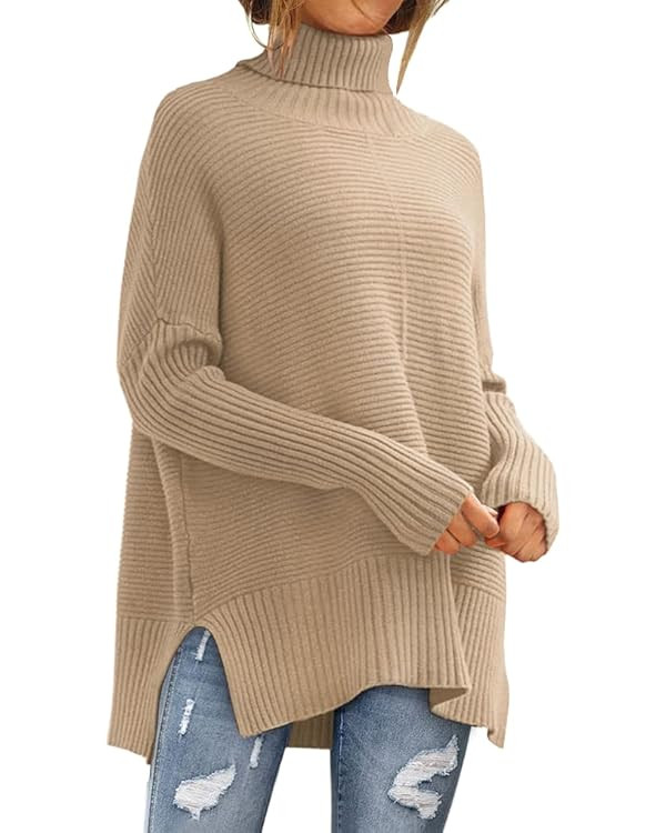 LILLUSORY Women's Oversized Turtleneck Sweaters 2023 Fall Batwing Sleeve Ribbed Tunic Sweater | Amazon (US)