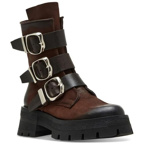 Steve Madden Women's Roland Moto Boot, Brown Leather, 8 | Amazon (US)