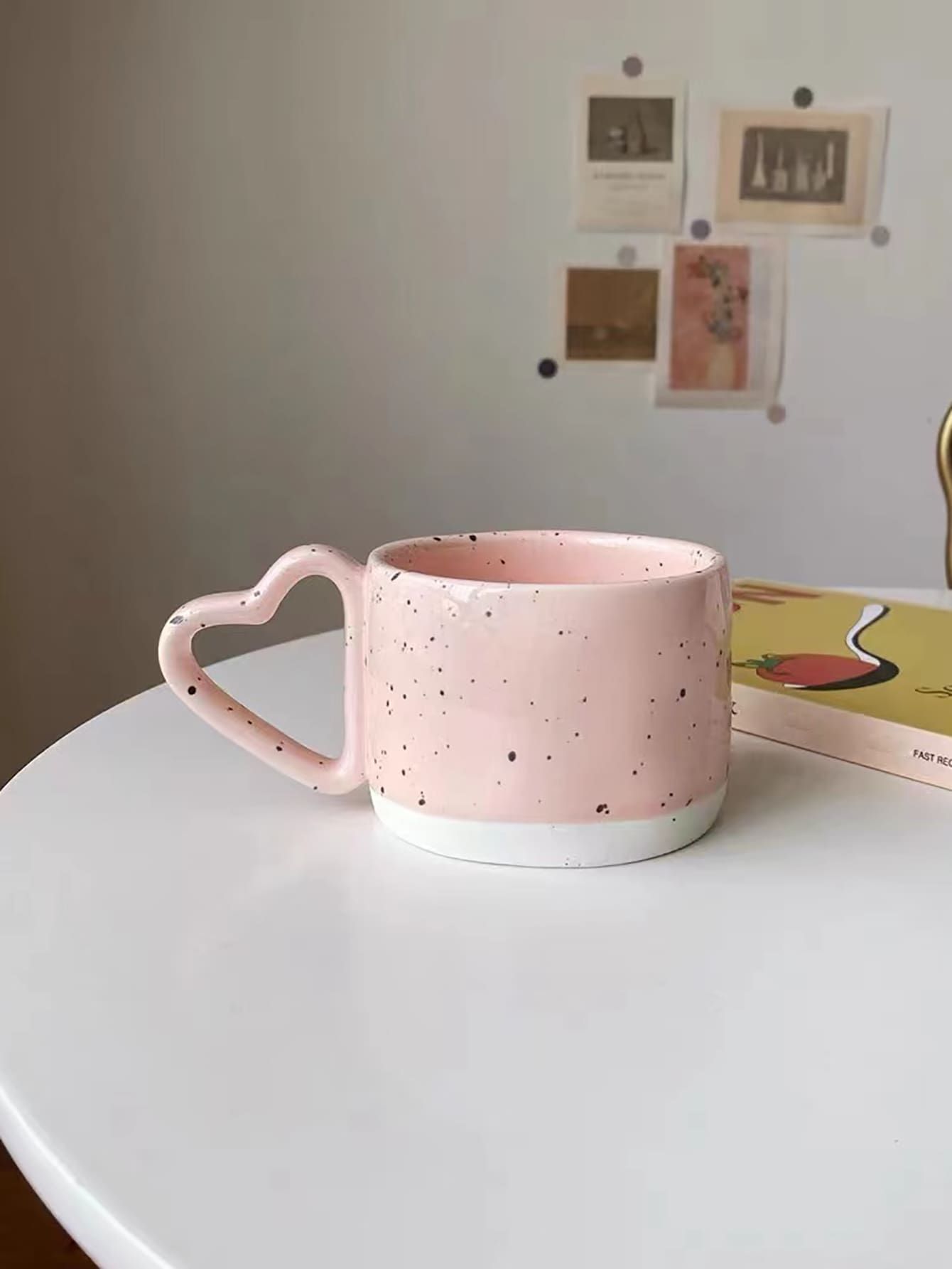 1pc Handmade Pink Heart Shaped Ceramic Mug With Splash Ink & Handle, For Coffee | SHEIN