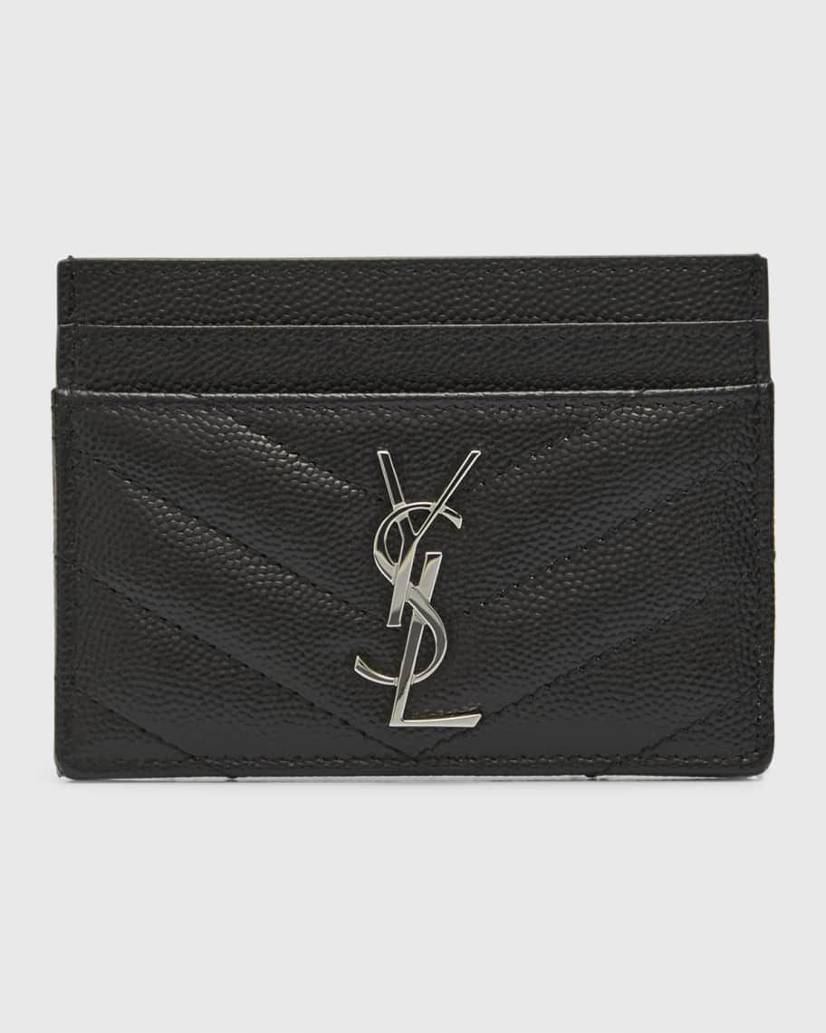 Saint Laurent Monogramme Grain de Poudre Leather Card Case, Silvertone Hardware | Neiman Marcus