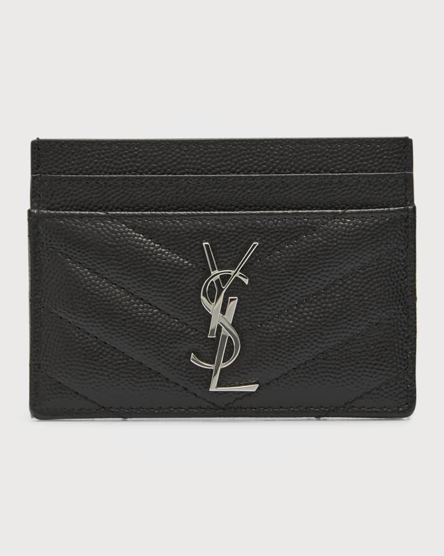 Saint Laurent Monogramme Grain de Poudre Leather Card Case, Silvertone Hardware | Neiman Marcus