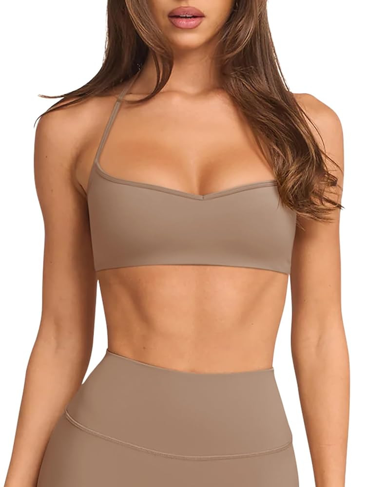 LASLULU Womens Adjustable Spaghetti Straps Sports Bra Sweetheart Neck Wireless Padded Workout Yog... | Amazon (US)