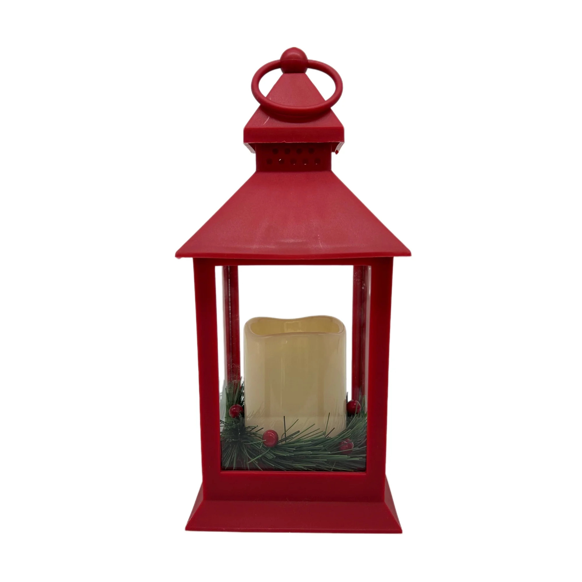 Holiday Time Christmas 9 inch Red Plastic LED Pillar Candle Lantern, Single Pack - Walmart.com | Walmart (US)