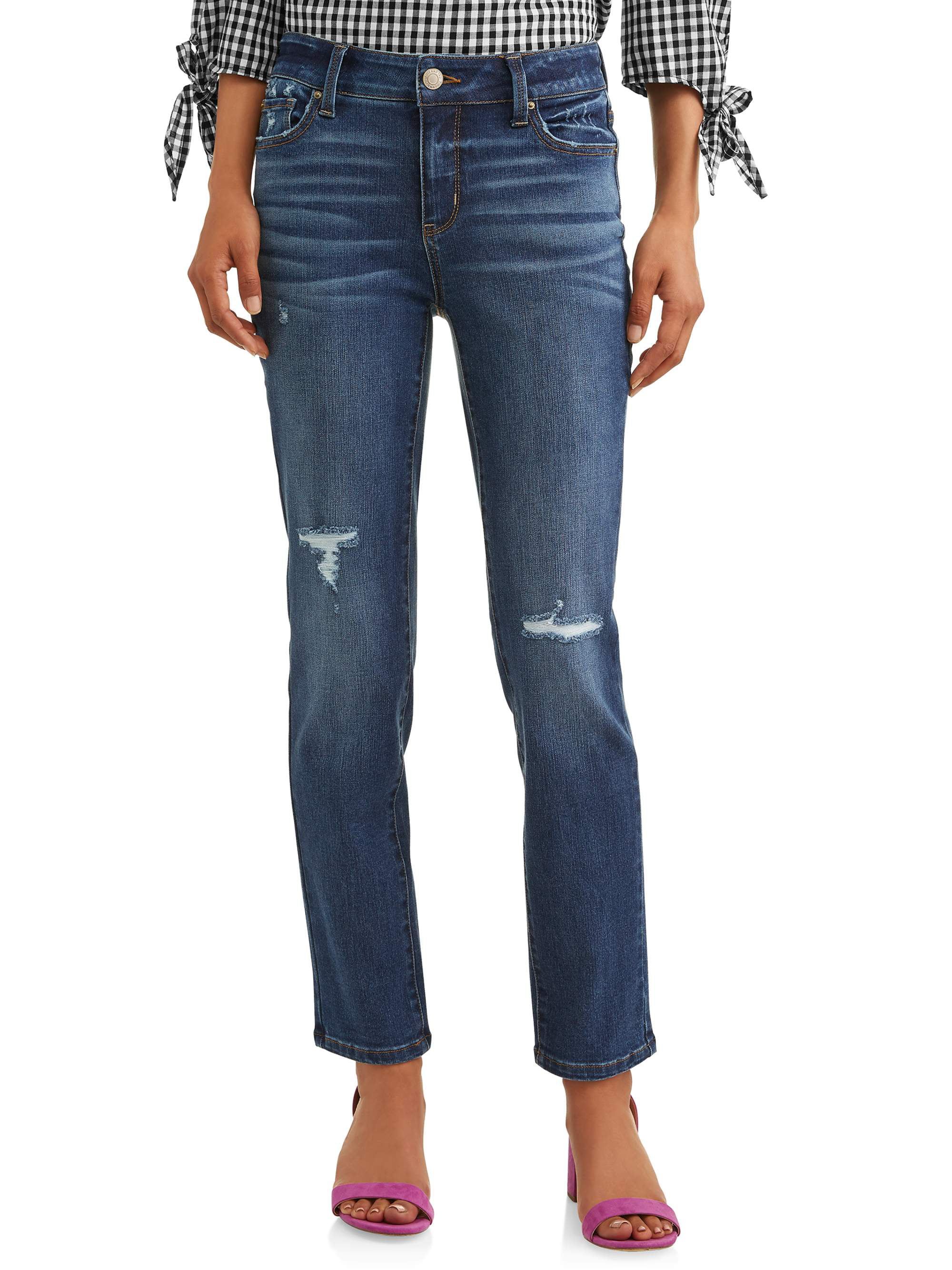 Time and Tru Women's Modern Mid Rise Straight Jeans - Walmart.com | Walmart (US)