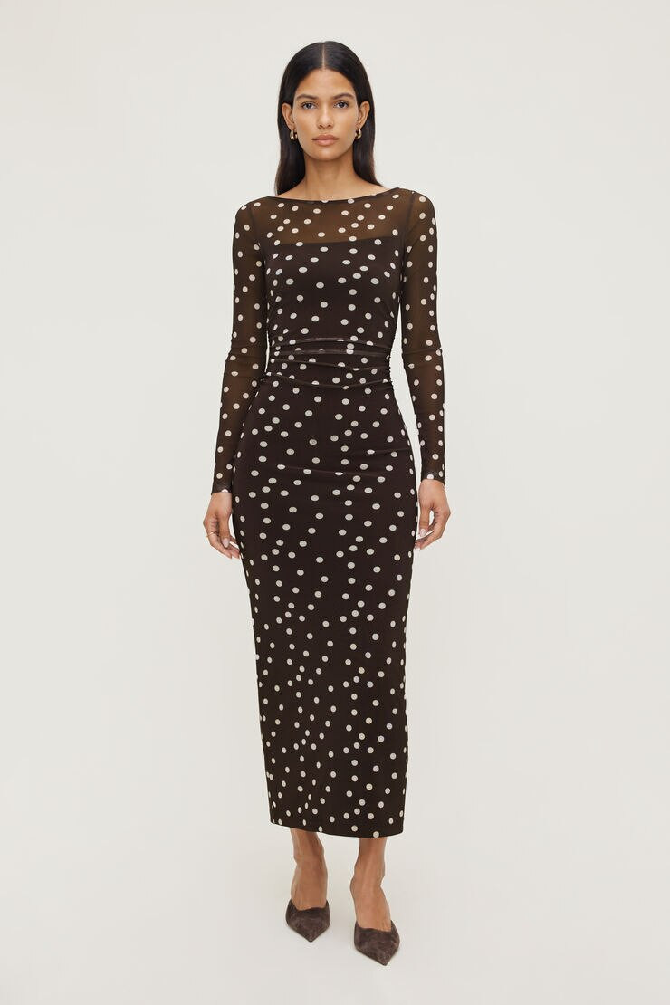 Polka Dot Mesh Maxi Dress | Dynamite Clothing
