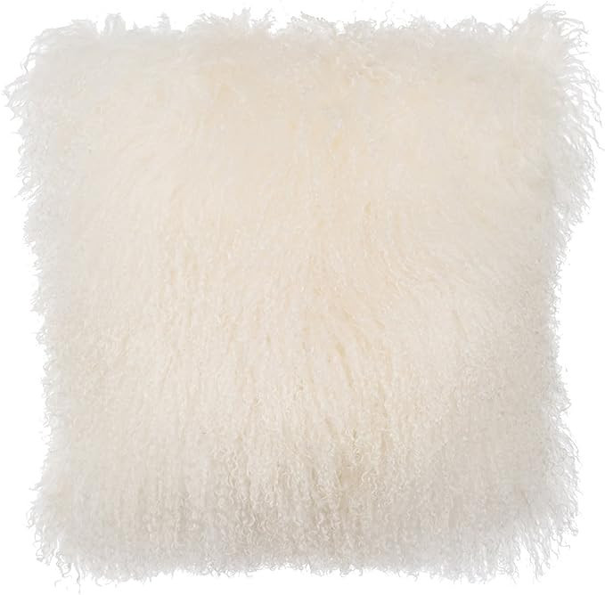 Lamb Fur Pillow Cover (16" x 16" Natural White Mongolian Fur Pillow Sham): Farmhouse White Throw ... | Amazon (US)