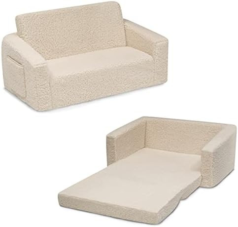 Delta Children Cozee Flip-Out Sherpa 2-in-1 Convertible Sofa to Lounger for Kids, Cream | Amazon (US)