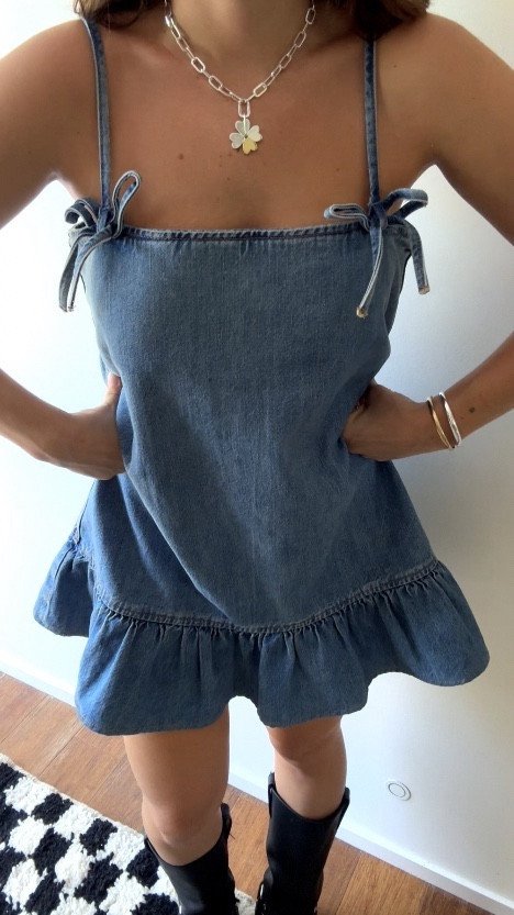 ganni denim bow dress Lolitaolympia on LTK