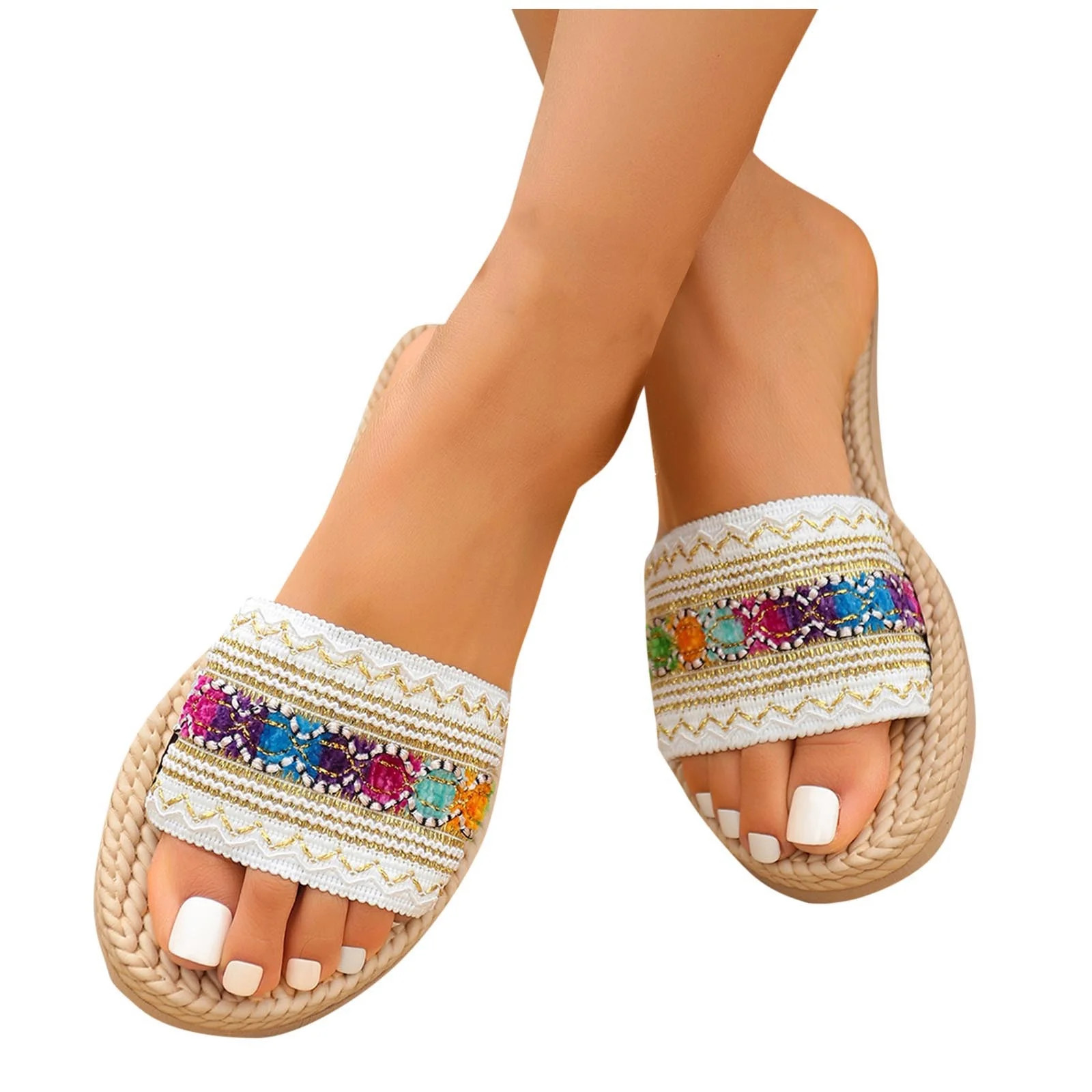 Gealkoca Beach Sandals Women Slip On Summer Vacation Shoes Comfortable Casual Daily Wear Flat Rop... | Walmart (US)