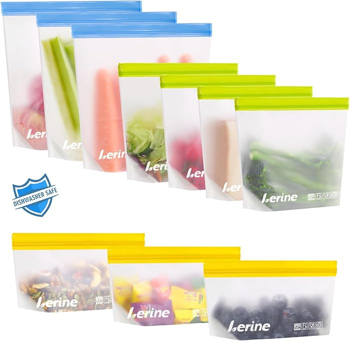 Lerine 10 Pack Stand-Up Reusable Freezer Bags Silicone, Leakproof Dishwasher Safe Food Storage Ba... | Amazon (US)