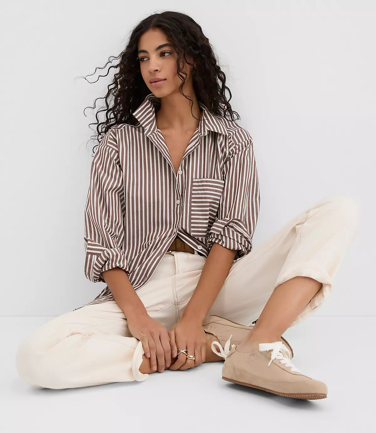 Striped Poplin Everyday Oversized Pocket Shirt | LOFT