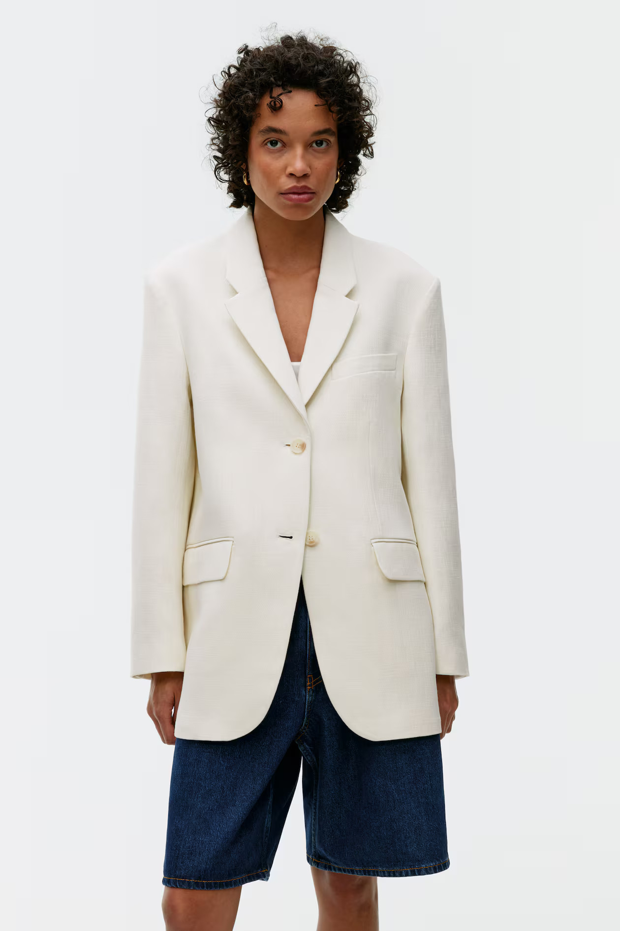 Oversize-Blazer aus Baumwolle und Leinen - Langarm - Lang - Cremeweiß - Ladies | H&M AT | H&M (DE, AT, CH, NL, FI)