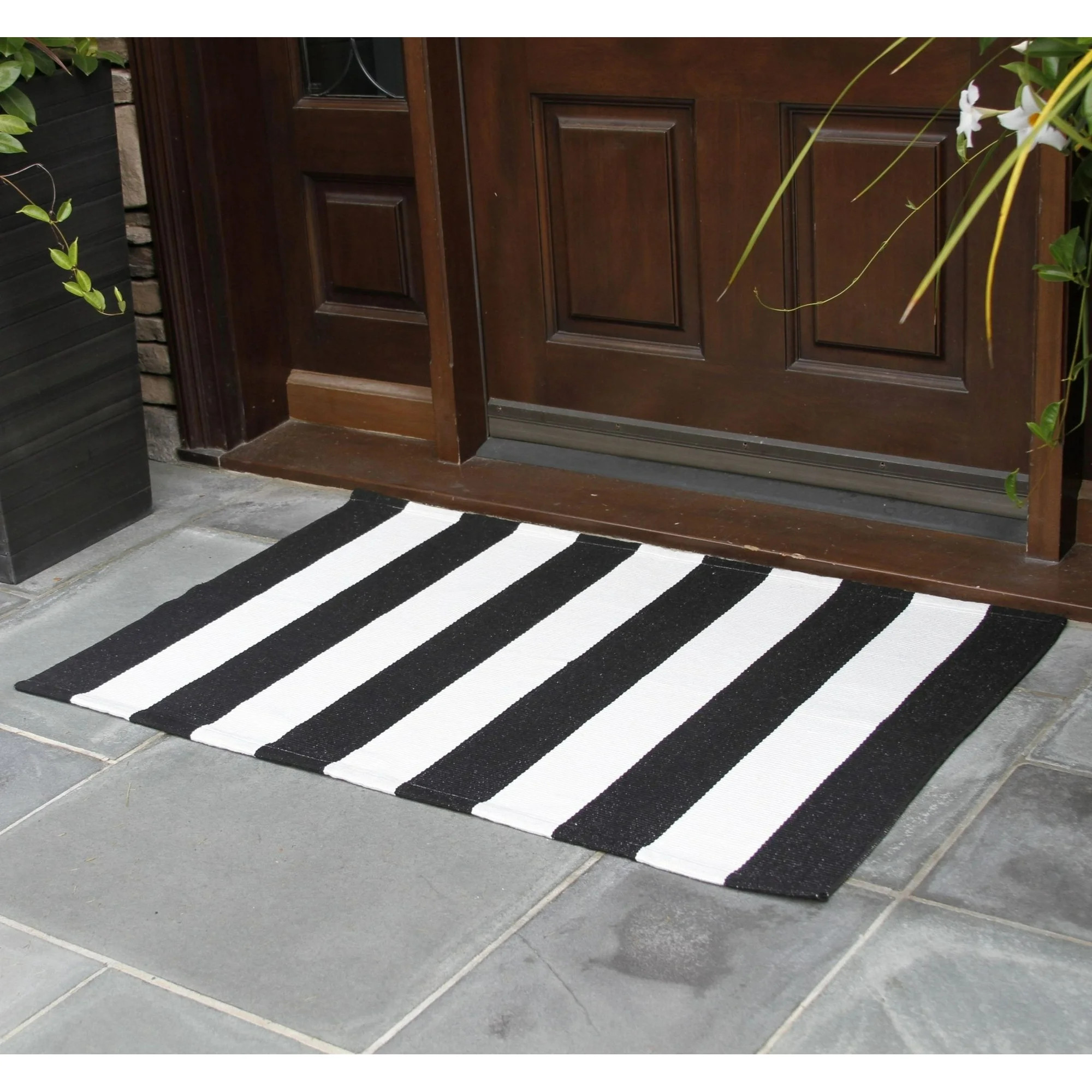 NANTA Cotton Black and White Striped Rug Machine Washable Indoor Outdoor Striped Outdoor Rug - Wa... | Walmart (US)