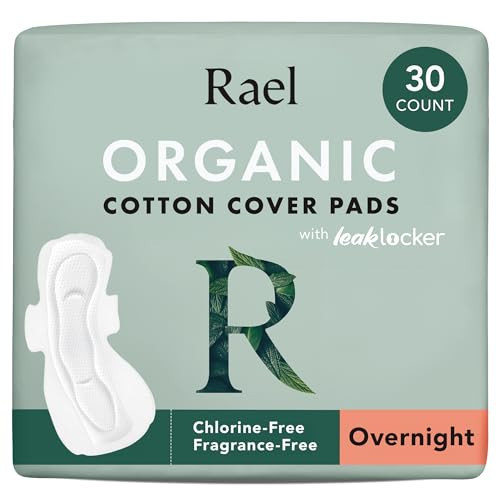 Rael Pads for Women, Organic Cotton Cover - Period Pads with Wings, Feminine Care, Sanitary Napkins, Heavy Absorbency, Unscented, Ultra Thin (Overnight, 30 Count) | Amazon (US)
