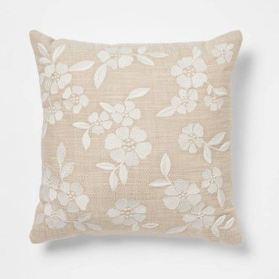Square Embroidered Decorative Throw Pillow Tan/Cream - Threshold™ | Target