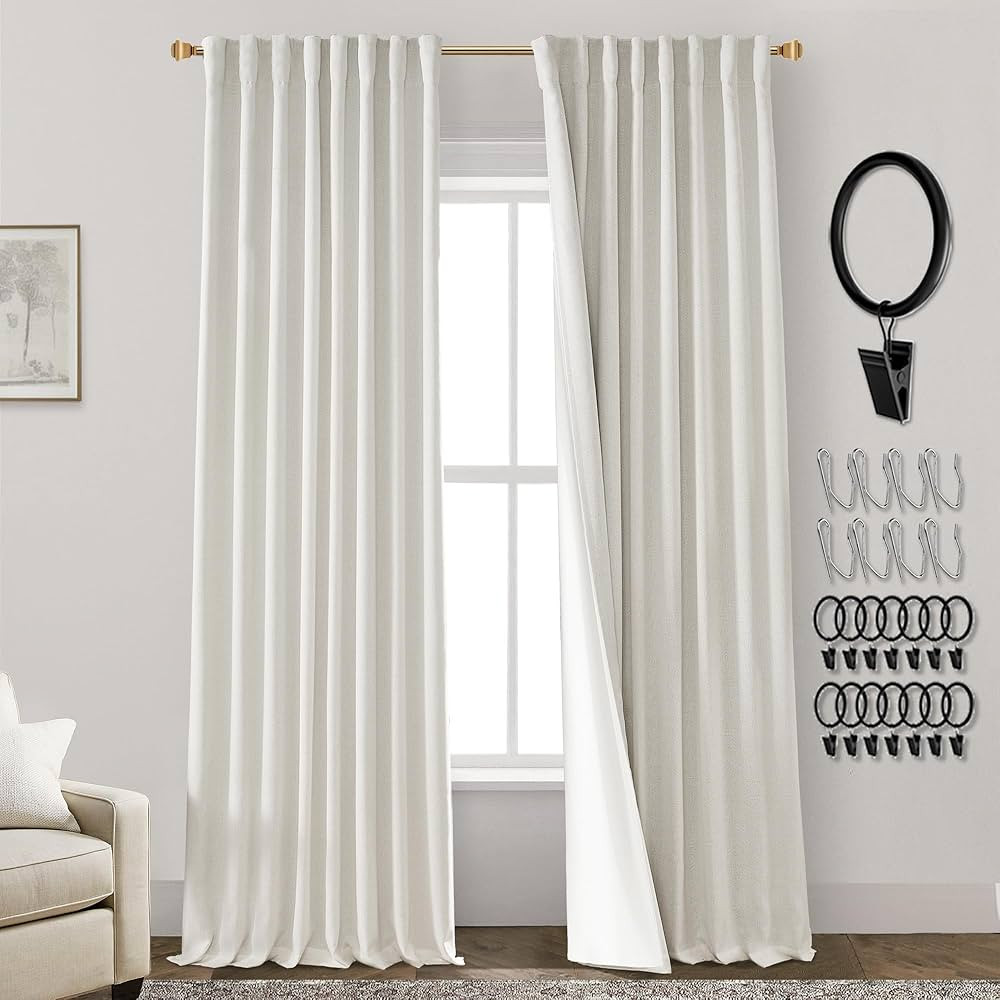 Blackout Curtains 84 Inch Length 2 Panels Set,Linen Black Out Pleated Back Tab Room Darkening Ins... | Amazon (US)