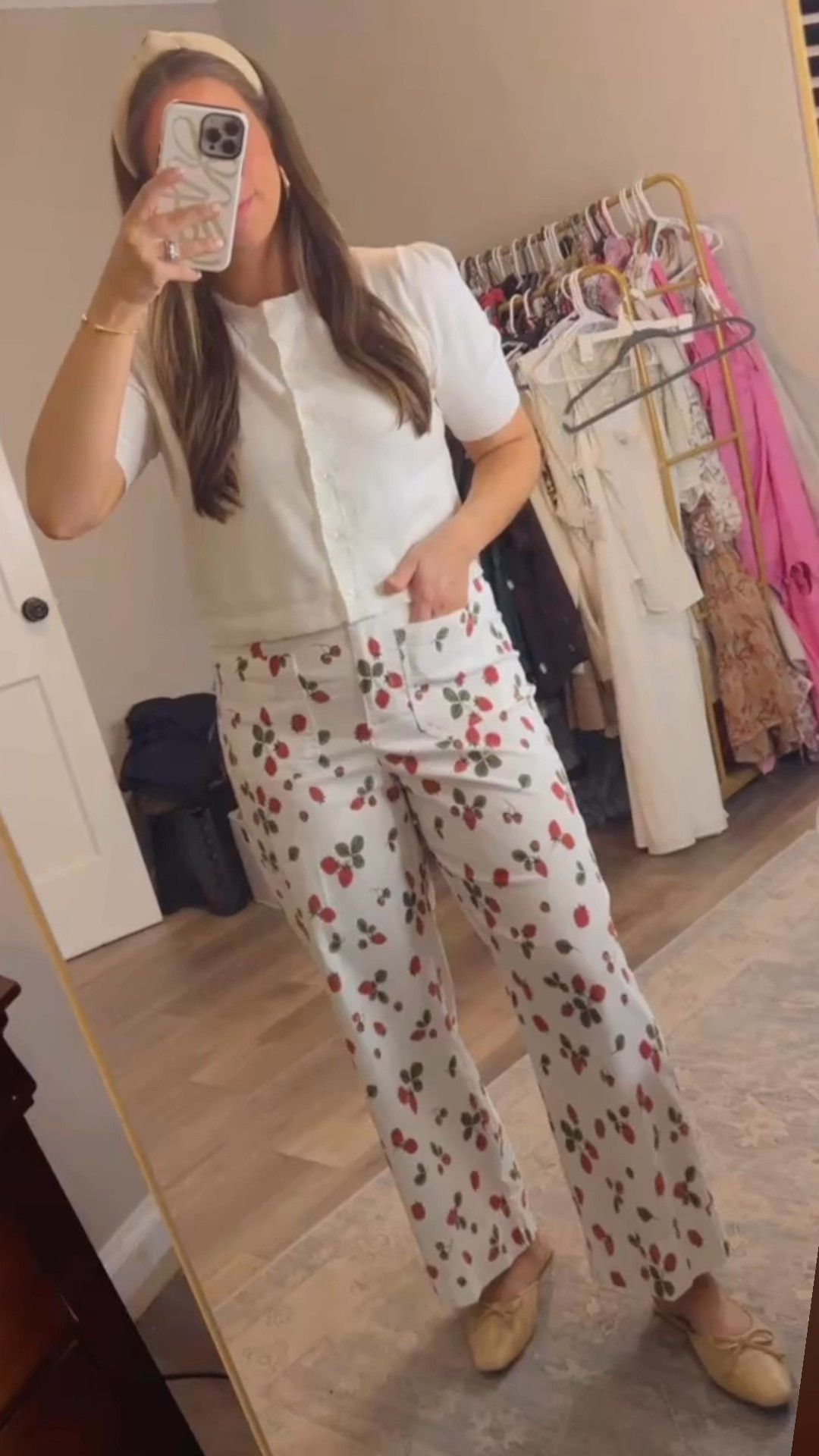 Teacher ootd, teacher fashion, spring fashion, spring style, summer fashion, summer style, strawberry pants, cardigan, short sleeve cardigan, rattan shoes, rattan mules, spring shoes, spring sandals, rattan headband, knotted headband, preppy fashion, preppy style 

#LTKFindsUnder50 #LTKShoeCrush #LTKStyleTip