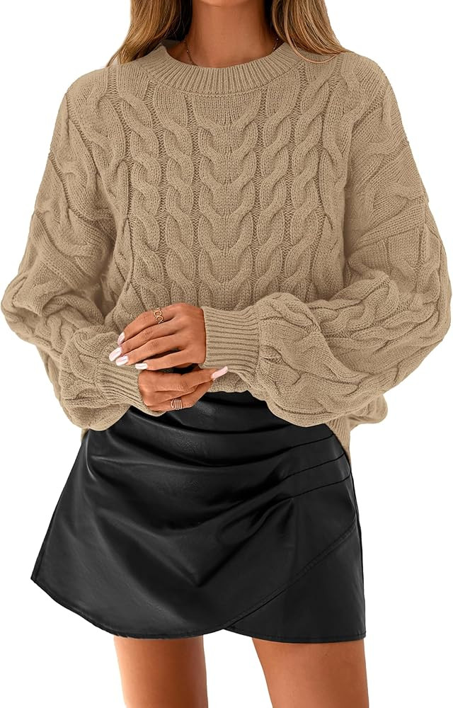 dowerme Women's Oversized Sweaters 2025 Long Sleeve Crewneck Cable Knit Chunky Pullover Cute Fall... | Amazon (US)