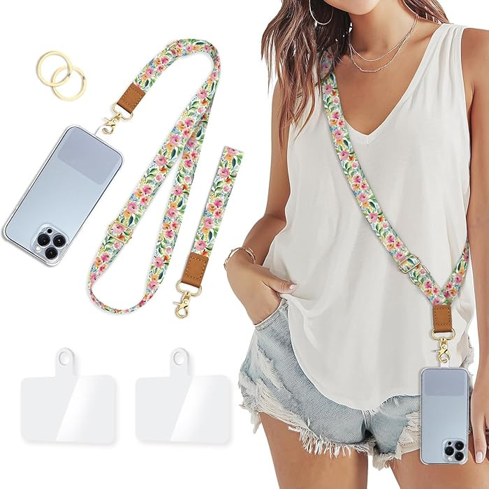 Phone Lanyard Crossbody Strap, Floral Flower Cell Phone Lanyard for Women, Wrist Strap Wristlet A... | Amazon (US)