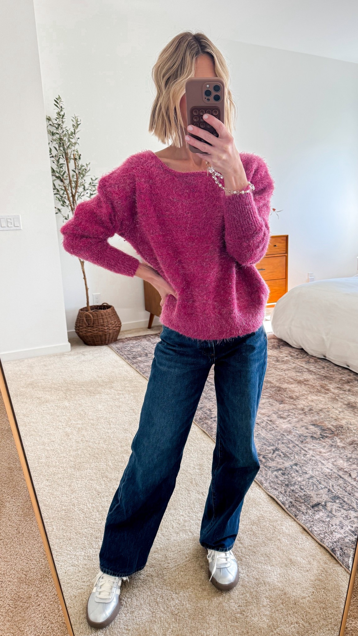 Mom outfit
Mom look
Wide leg jeans 
Aritzia Jeans
Aritzia
Sneakers
Metallic sneakers
Tinsel Sweater
Sweater
Anthropologie sweater 
Anthropologie 
Valentine’s Day


#LTKmomlife #LTKValentine #LTKootd