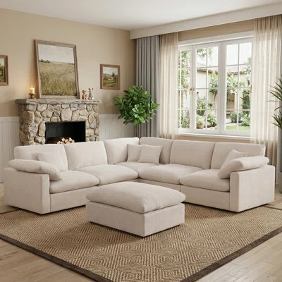 Oversized Modular Sectional Sofa Chenille Reversible Deep Seat Cloud Couch With Corner & Removable Upholstered Ottoman | Wayfair North America