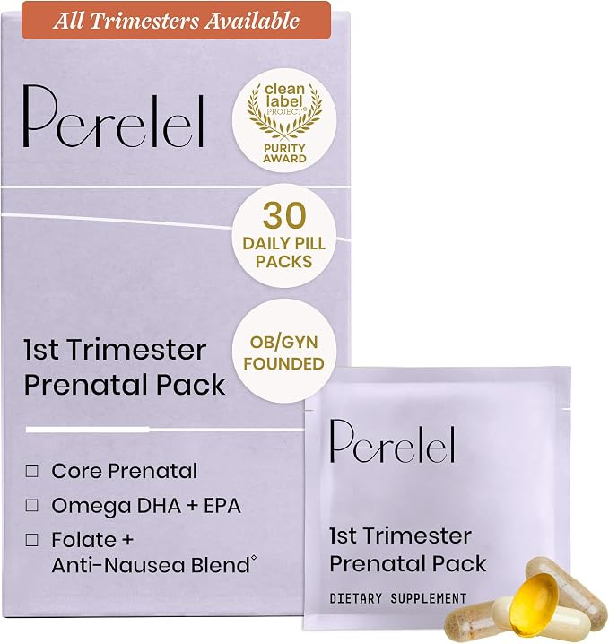 Perelel 1st Trimester Prenatal Pack, Multivitamin with Folate, Vitamin D, Omega 3, Iron & Ginger,... | Amazon (US)