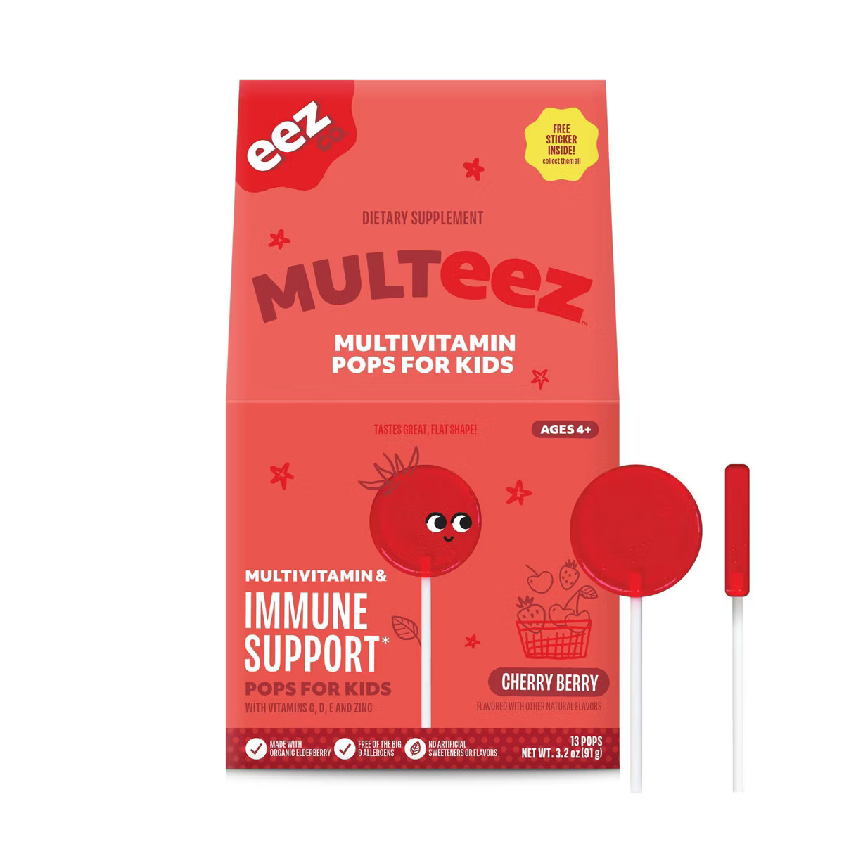 The Eez Co. Multeez Daily Immune Support Pops for Kids - Cherry Berry - 3.2oz/13ct | Target