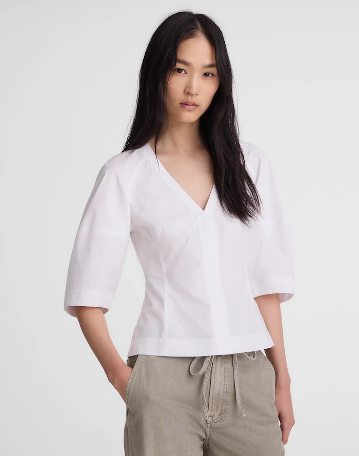 Sculptural V-Neck Top in Poplin | Madewell