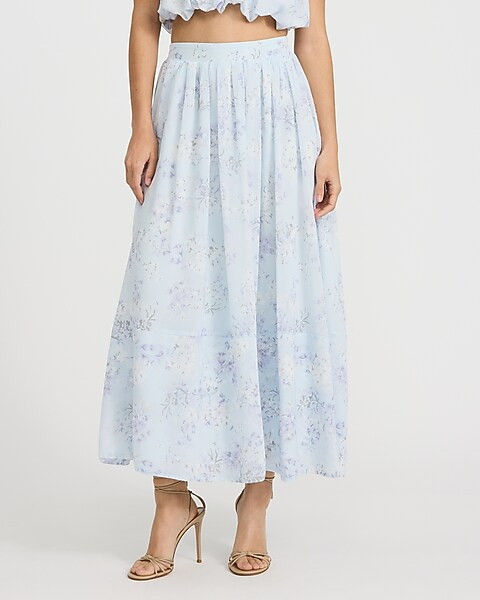 Floral Chiffon High Waisted Pull On Maxi Skirt | Express