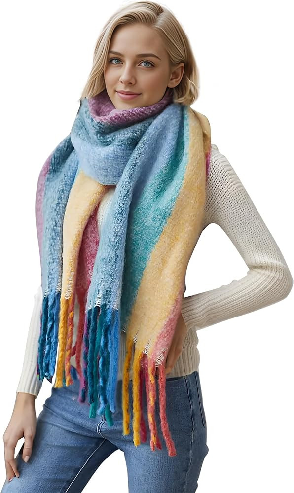 MissShorthair Oversized Chunky Scarf for Women Winter Warm Colorful Blanket Big Scarfs Plaid Thic... | Amazon (US)
