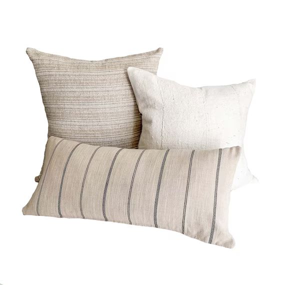 Studio Pillows | Neutral Pillow Combination #5 | Striped Pillows | Mud Cloth Pillows | Schumacher... | Etsy (US)