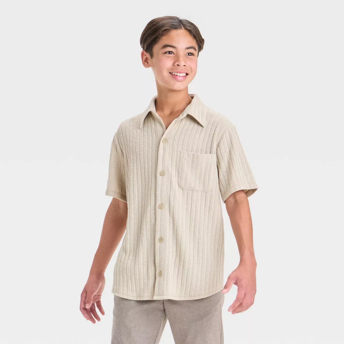 Boys' Short Sleeve Button-Up Textured Knit Top - art class™ | Target