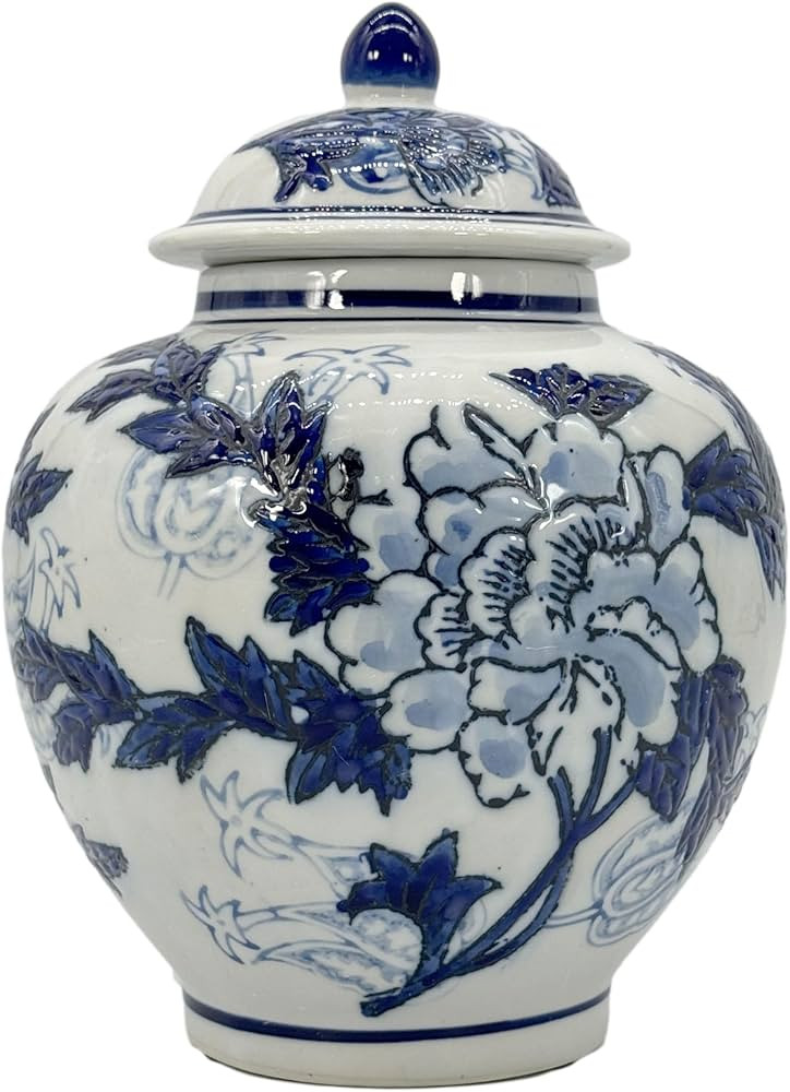 Galt International Blue & White China Floral Chinoiserie Ginger Jar 10" with Lid - Ginger Jar, Te... | Amazon (US)