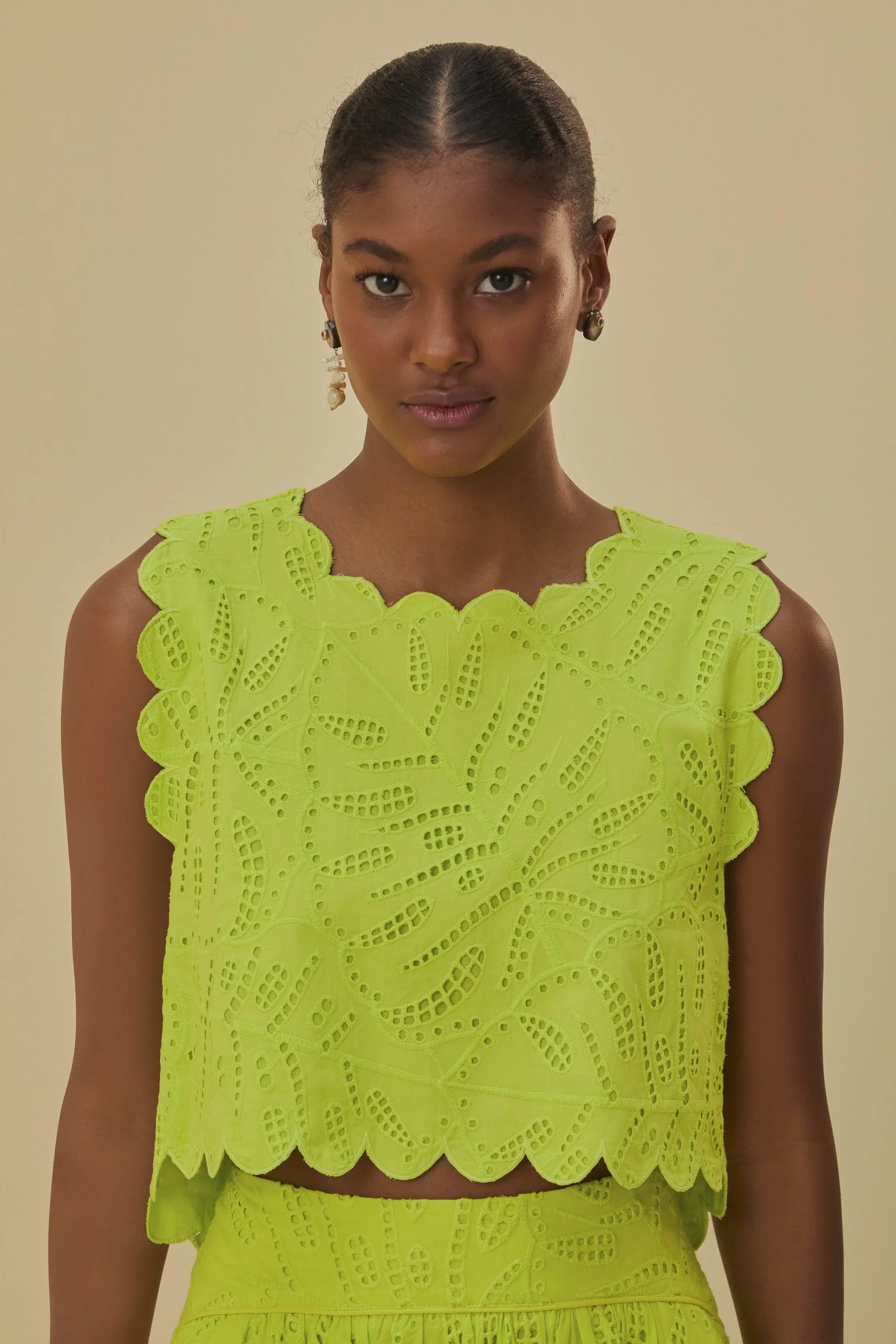 MONSTERA EYELET GREEN CROP TOP | HARRINGTONS