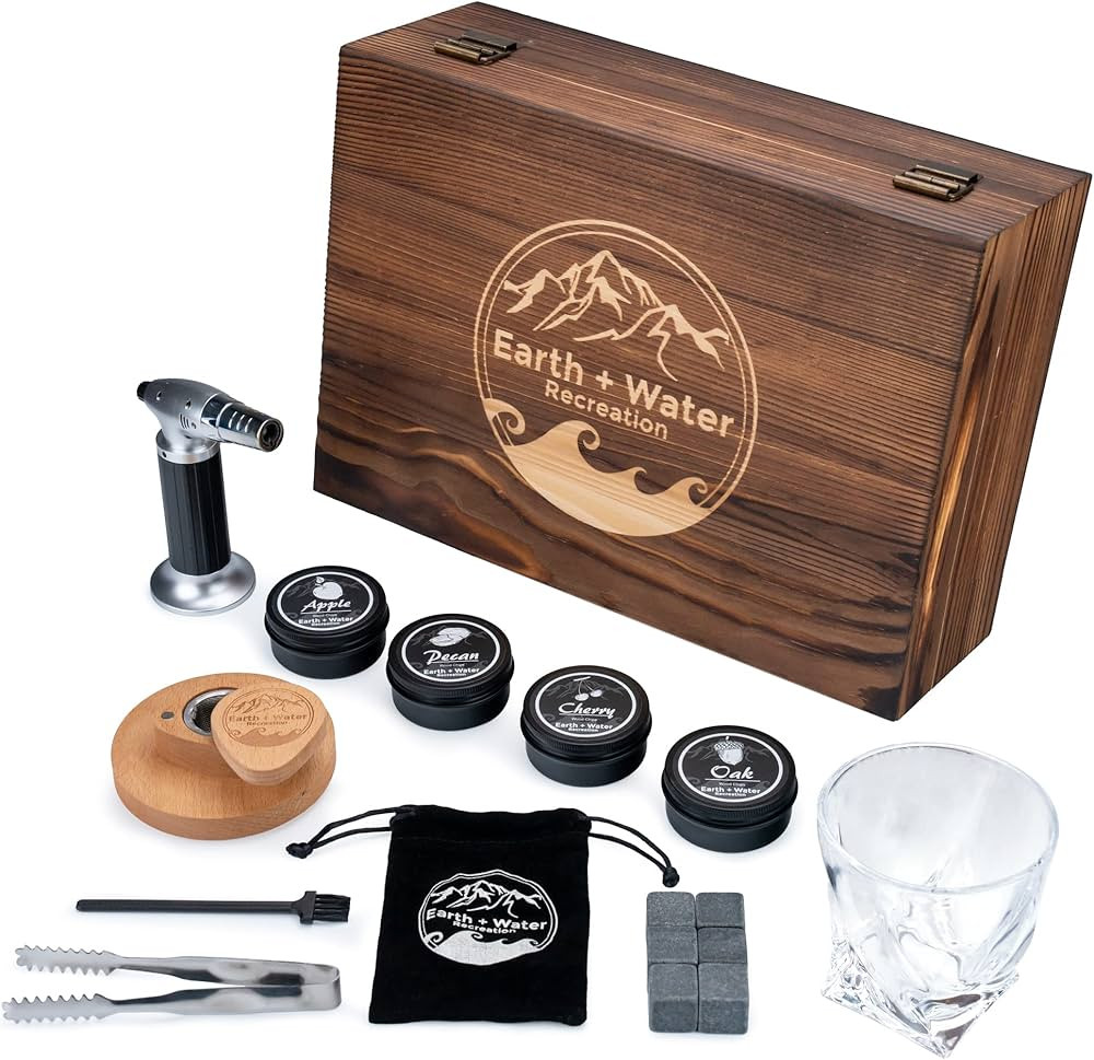 Earth + Water Recreation Cocktail Smoker Kit with Magnetic Closure Top, Torch, 4 Types of Wood Ch... | Amazon (US)