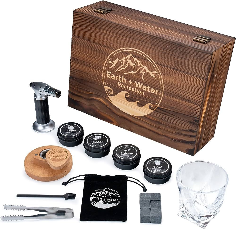 Earth + Water Recreation Cocktail Smoker Kit with Magnetic Closure Top, Torch, 4 Types of Wood Ch... | Amazon (US)