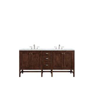 Addison 72 in. W x 23.5 in.D x 35.5 in. H Double Bath Vanity in Mid Century Acacia with Marble Top in Carrara White | The Home Depot