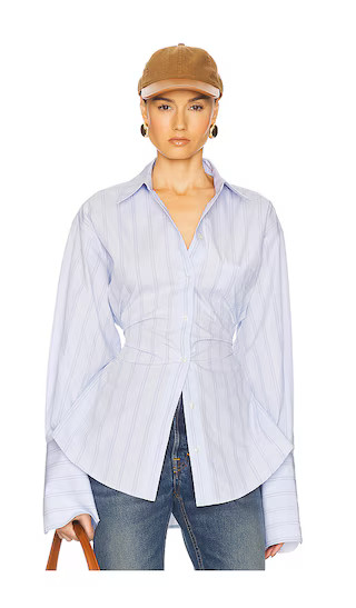 Stripe Poplin Lace Back Shirt in Blue Multi Stripe | Revolve Clothing (Global)