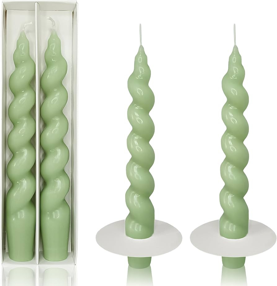 Taper Candle Green Spiral Candlesticks Short Tapered Candles Twisted Candlesticks Unscented Candl... | Amazon (US)