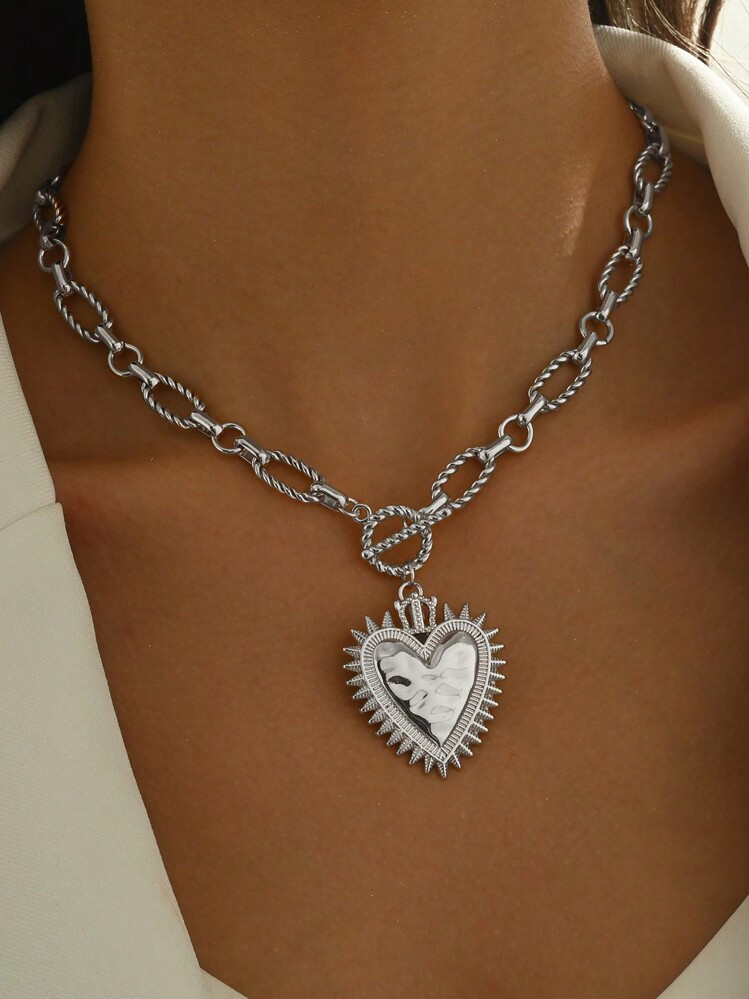 Chunky Silver Heart Necklace | SHEIN