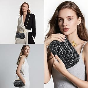 Handwoven Clutch Evening Bag for Women \u2013 Structured PU Leather Purse with Chain Strap for We... | Amazon (US)