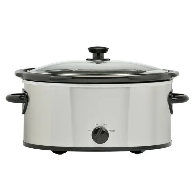 Mainstays 6 Quart Oval Slow Cooker, Stainless Steel Finish, Glass Lid, Model # MS54100112168S - W... | Walmart (US)