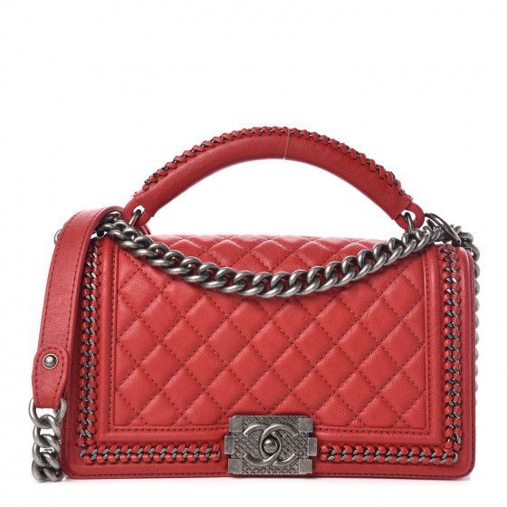 CHANEL Calfskin Quilted Medium Top Handle Boy Flap Red | Fashionphile