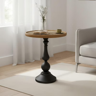 FurnitureR Round Accent Side Table with MDF Top and Sturdy Metal Pedestal Base, Vintage Small Round Table for Living Room, Bedroom & Entryway Decor | Target