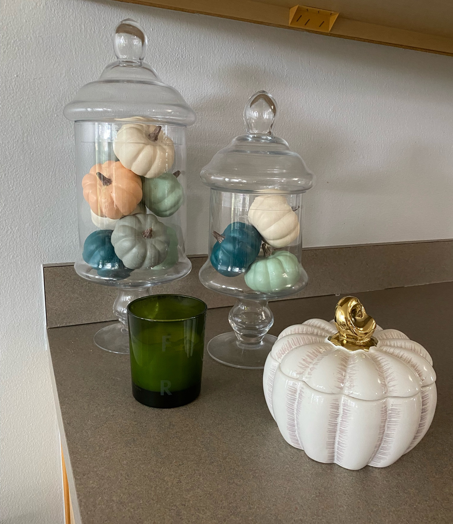 Autumn decor inspo. Fall decor idea. Faux mini pumpkins. Mini pumpkin vase fillers. Pumpkin candle jar. Fall candles. Autumn candles. Glass kitchen vases. Neutral fall decor. Neutral autumn decor. Farmhouse decor. Farmhouse fall decor #falldecor #autumndecor #fauxpumpkins #fauxminipumpkins 

#LTKfamily #LTKhome #LTKSeasonal
