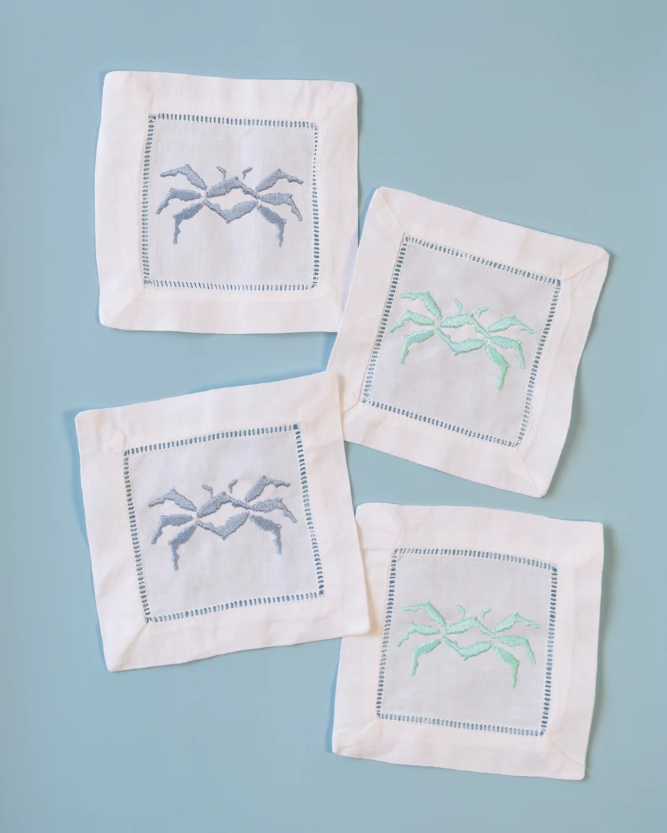 Florida Crab Embroidered Cocktail Napkins | Honey + Hank
